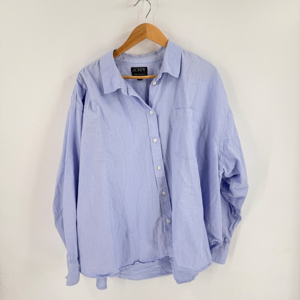 J.Crew Etienne Oversized Button Down Shirt Blue 3X Cotton Long Sleeve